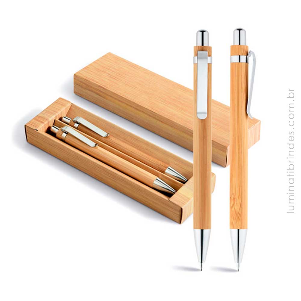 Kit ecológico caneta e lapiseira personalizado em bamboo