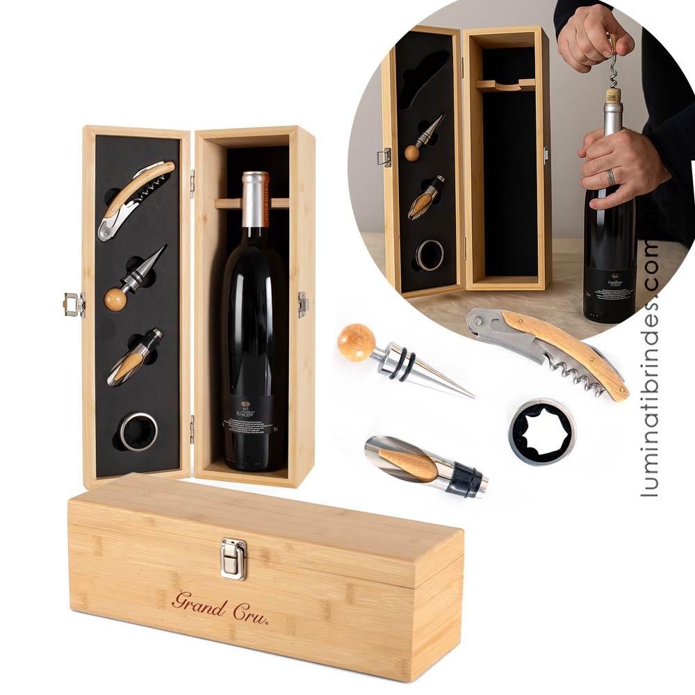 Caixa Bordeaux Wine Box em Bambu